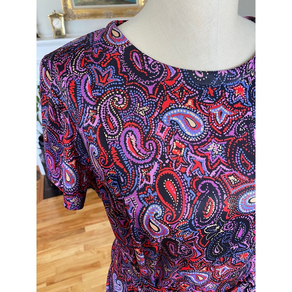 Paisley Pink Purple Vintage Dress, 80s, Matching Belt Neck Tie, CB New York - Picture 3 of 6